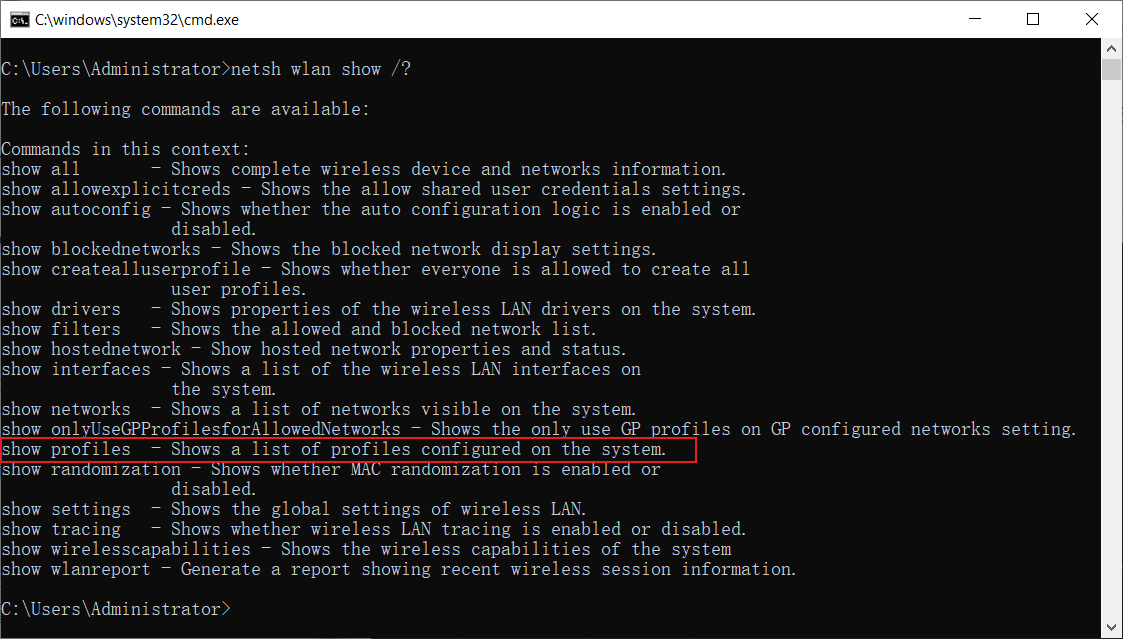 netsh wlan show